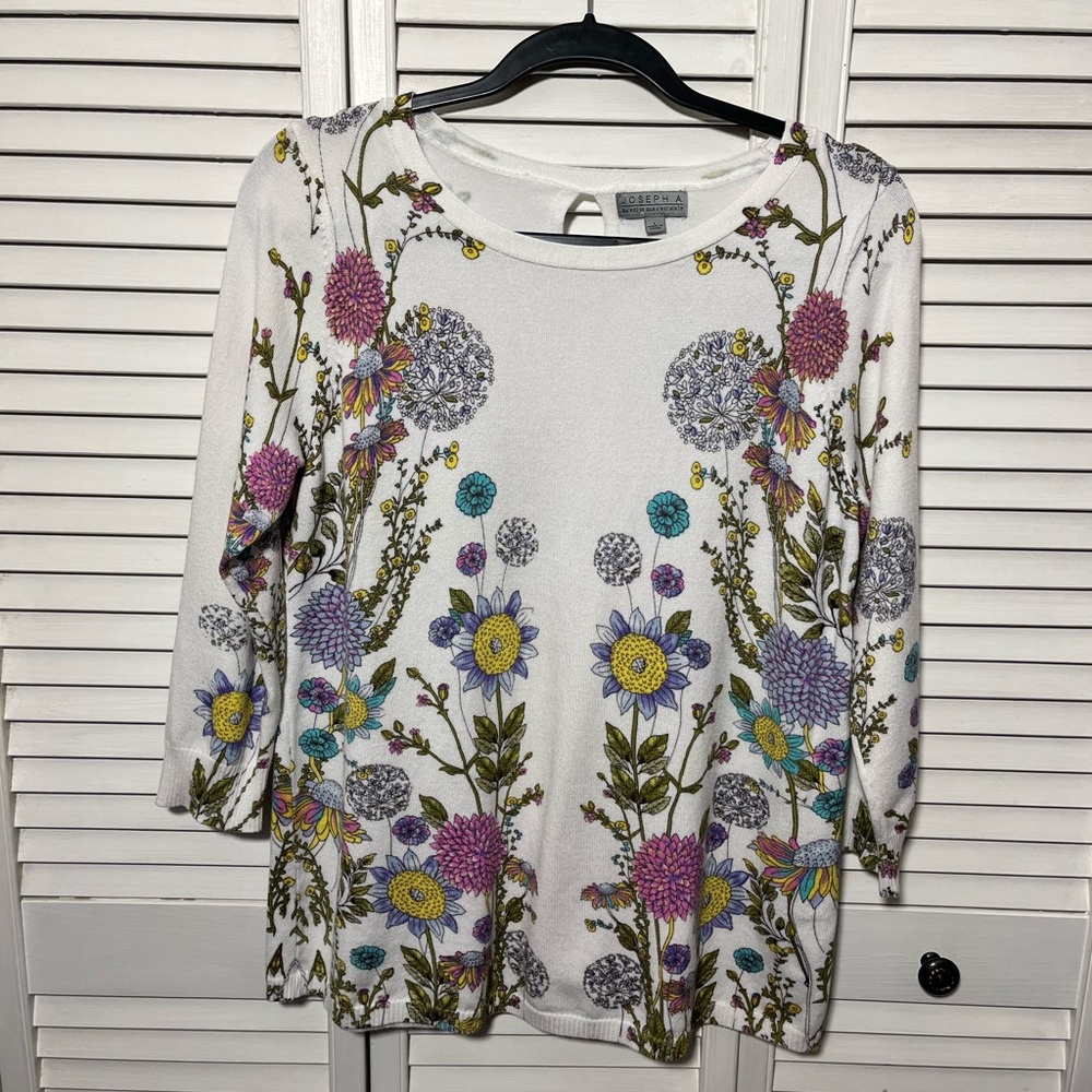 NWOT Joseph A. Floral Long Sleeve Lightweight Sweater, Size L - Picture 4 of 11